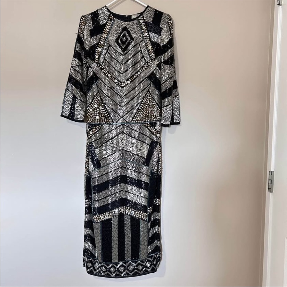 ASOS MIDI DRESS Extreme Embellished 3/4 Sleeve Sz 2